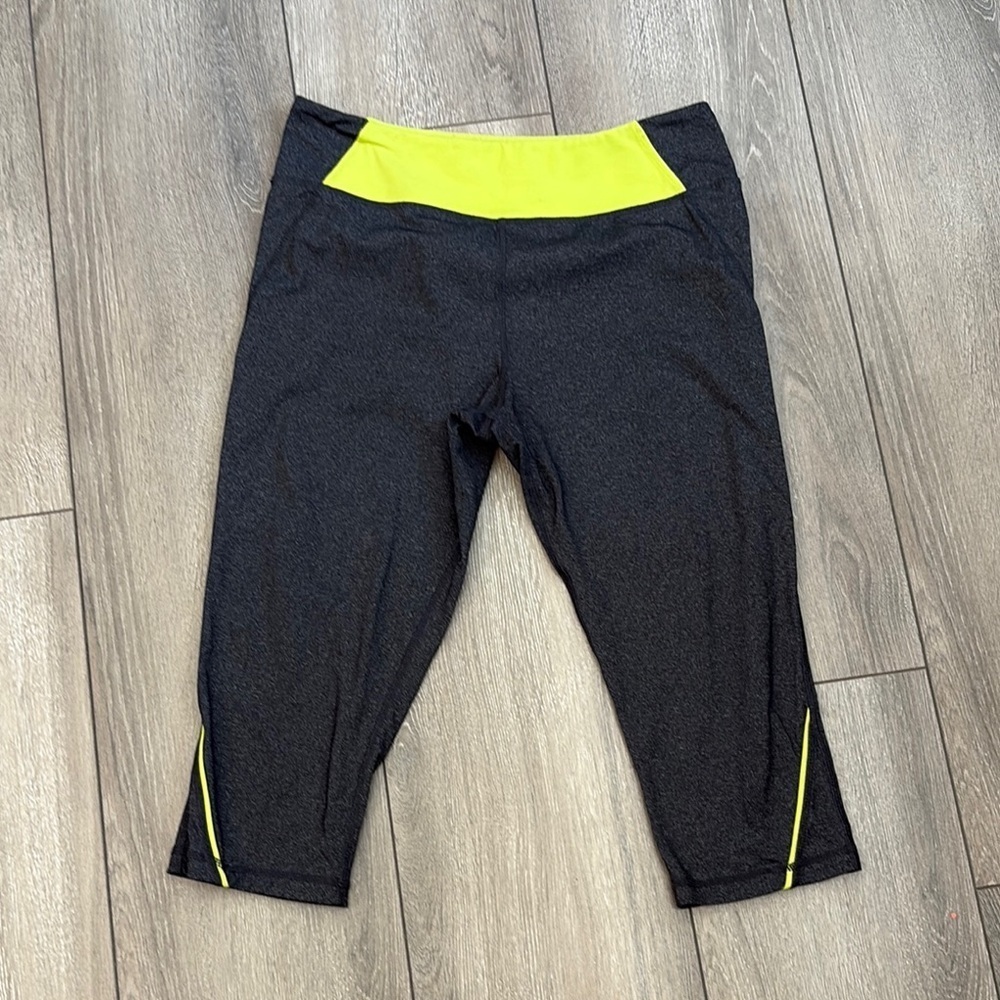 MM317 Kyodan Black and Yellow Athletic Capris with Neon Waistband